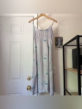 RUTZOU lilac‎ lavender satin floral vintage square neck slip midi dress